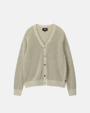 Beige Stussy Loose Gauge Cardigan Men's Sweaters Jakarta | Indonesia TGF-2821