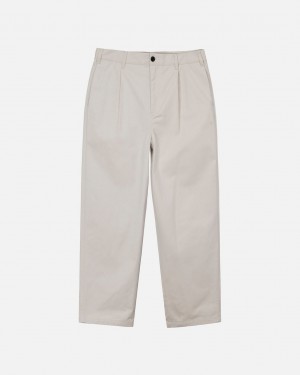 Beige Stussy Twill Volume Pleated Trouser Men's Pants Jakarta | Indonesia XKL-1398