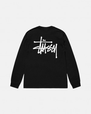 Black Stussy Basic Stüssy Pigment Dyed Ls Tee Men's Tees Jakarta | Indonesia VAV-9039