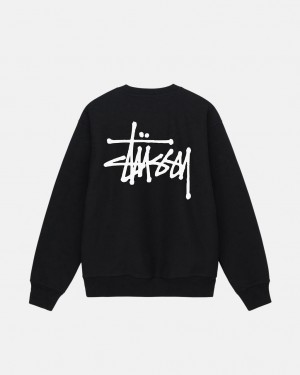 Black Stussy Basic Stussy Crew Men's Sweatshirts Jakarta | Indonesia RVV-2603