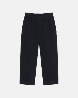 Black Stussy Beach Pant Brushed Cotton Men's Pants Jakarta | Indonesia HXI-0084