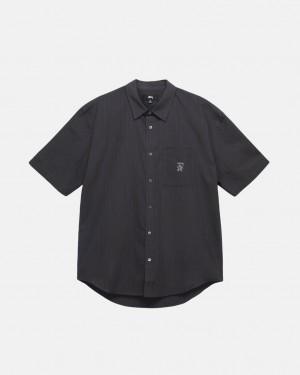 Black Stussy Boxy Striped Shirt Women's Shirts Jakarta | Indonesia YEK-6366