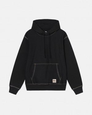 Black Stussy Contrast Stitch Label Hoodie Women's Hoodie Jakarta | Indonesia OOH-9540