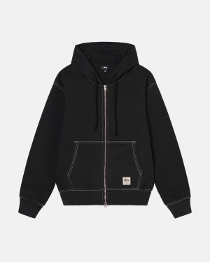 Black Stussy Double Face Label Zip Hoodie Men's Hoodie Jakarta | Indonesia XJZ-8480