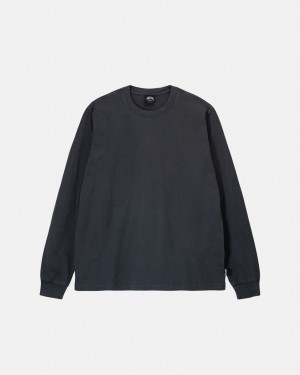 Black Stussy Heavyweight Pigment Dyed Ls Crew Men's Tops Jakarta | Indonesia VVU-2799