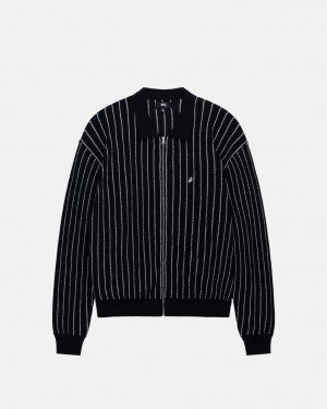 Black Stussy Light Weight Ls Zip Polo Men's Shirts Jakarta | Indonesia OPW-2286