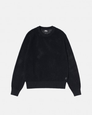 Black Stussy Pigment Dyed Loose Gauge Knit Sweater Men's Sweaters Jakarta | Indonesia JSR-1689