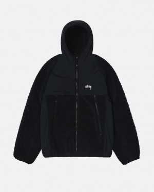 Black Stussy Sherpa Paneled Hooded Jacket Women's Jackets Jakarta | Indonesia CCL-0421