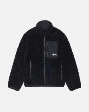 Black Stussy Sherpa Reversible Jacket Men's Jackets Jakarta | Indonesia INJ-1627