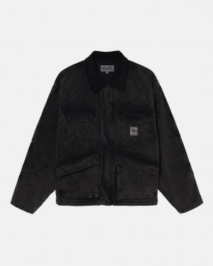 Black Stussy Shop Jacket Washed Canvas Women's Jackets Jakarta | Indonesia CFV-4812