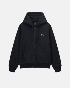 Black Stussy Stock Logo Zip Hoodie Men's Hoodie Jakarta | Indonesia ACY-4674