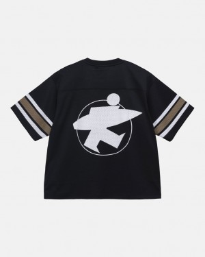 Black Stussy Surfman Mesh Football Jersey Women's Tops Jakarta | Indonesia YFO-4276