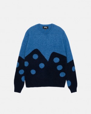 Blue Stussy Dice Fuzzy Crew Men's Sweaters Jakarta | Indonesia QLY-3301