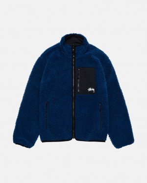 Blue Stussy Sherpa Reversible Jacket Men's Jackets Jakarta | Indonesia UMN-7197