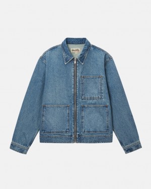 Blue Stussy Zip Work Jacket Denim Women's Denim Jakarta | Indonesia WOE-5825