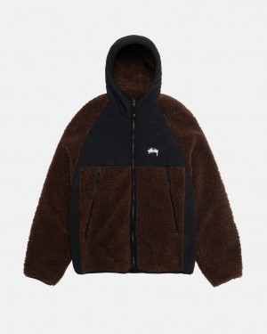 Brown Stussy Sherpa Paneled Hooded Jacket Women's Jackets Jakarta | Indonesia QVU-7328