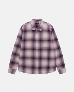 Burgundy Stussy Bay Plaid Shirt Women's Shirts Jakarta | Indonesia TSX-1998