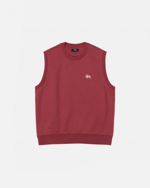 Burgundy Stussy Stock Fleece Vest Men's Sweatshirts Jakarta | Indonesia ARK-3317