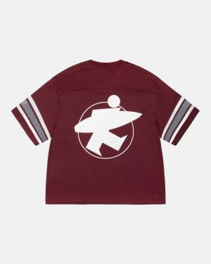 Burgundy Stussy Surfman Mesh Football Jersey Men's Tops Jakarta | Indonesia TVI-8203