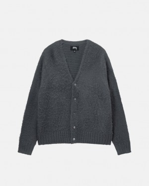 Charcoal Stussy Brushed Cardigan Men's Sweaters Jakarta | Indonesia XML-6103