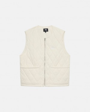 Cream Stussy Diamond Quilted Vest Men's Vest Jakarta | Indonesia LXX-9507