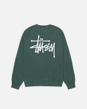 Green Stussy Basic Stussy Crew Pigment Dyed Men's Sweatshirts Jakarta | Indonesia BXQ-4277