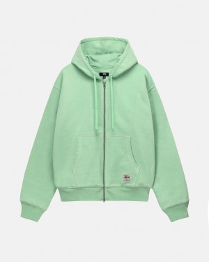 Green Stussy Double Face Label Zip Hoodie Men's Hoodie Jakarta | Indonesia QPX-7798