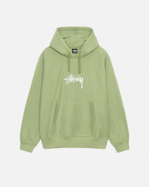 Green Stussy Stock Logo Applique Hood Men's Sweatshirts Jakarta | Indonesia HXW-3134