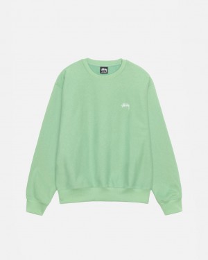 Green Stussy Stock Logo Crew Men's Sweatshirts Jakarta | Indonesia JZN-0417