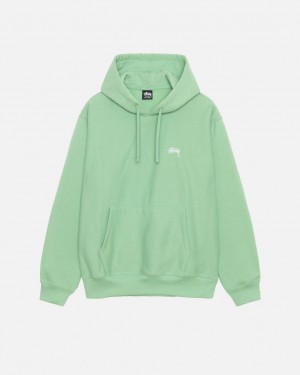 Green Stussy Stock Logo Hood Men's Sweatshirts Jakarta | Indonesia UKE-8719