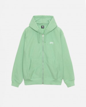 Green Stussy Stock Logo Zip Hood Men's Sweatshirts Jakarta | Indonesia AWV-2097