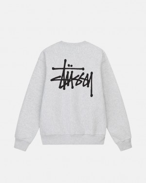 Grey Stussy Basic Stussy Crew Men's Sweatshirts Jakarta | Indonesia EKN-8855