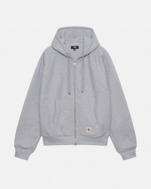 Grey Stussy Double Face Label Zip Hoodie Men's Hoodie Jakarta | Indonesia ZZR-9945