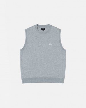 Grey Stussy Stock Fleece Vest Men's Sweatshirts Jakarta | Indonesia JCO-4302