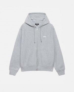 Grey Stussy Stock Logo Zip Hoodie Men's Hoodie Jakarta | Indonesia YJU-9338