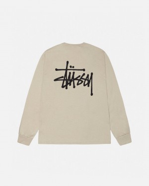 Khaki Stussy Basic Stussy Ls Tee Men's Tees Jakarta | Indonesia NOI-7003