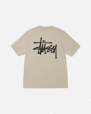 Khaki Stussy Basic Stussy Tee Men's Tees Jakarta | Indonesia ZUB-8187