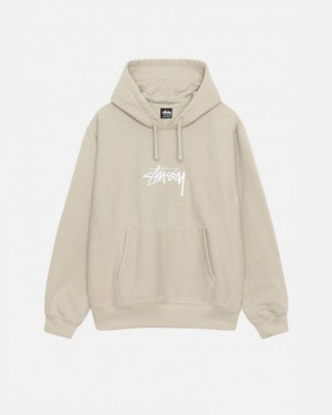 Khaki Stussy Stock Logo Applique Hood Men's Sweatshirts Jakarta | Indonesia HXJ-3430