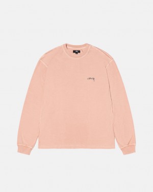 Light Pink Stussy Lazy Ls Tee Men's Tees Jakarta | Indonesia LQS-1904