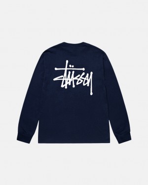 Navy Stussy Basic Stussy Ls Tee Men's Tees Jakarta | Indonesia FXY-1194