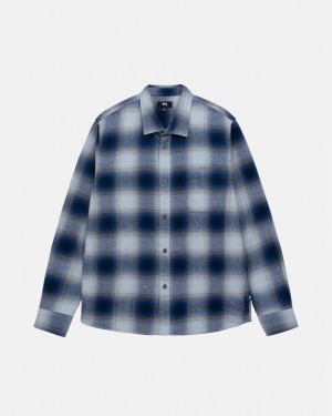 Navy Stussy Bay Plaid Shirt Men's Shirts Jakarta | Indonesia ZEG-5063