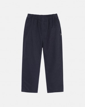 Navy Stussy Beach Pant Brushed Cotton Men's Pants Jakarta | Indonesia MON-8877