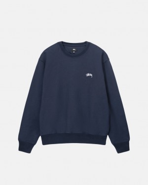 Navy Stussy Overdyed Stock Logo Crew Men's Sweatshirts Jakarta | Indonesia CZL-1429