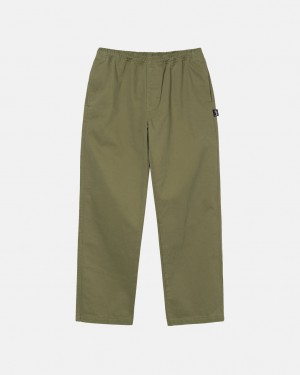 Olive Stussy Beach Pant Brushed Cotton Men's Pants Jakarta | Indonesia RRR-1501