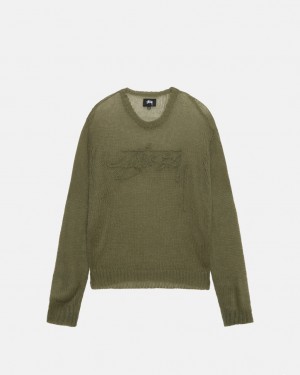 Olive Stussy Loose Knit Sweater Men's Sweaters Jakarta | Indonesia FHC-0556