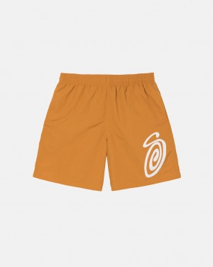 Orange Stussy Curly S Water Short Men's Swimwear Jakarta | Indonesia PEK-4833