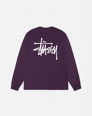 Purple Stussy Basic Stussy LS Tee Pigment Dyed Men's Tees Jakarta | Indonesia FMY-9607