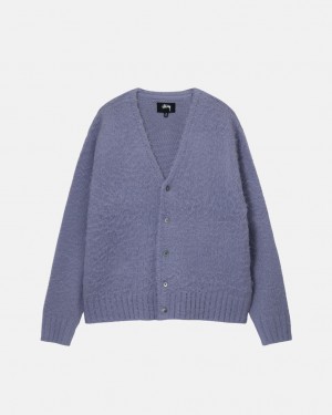 Purple Stussy Brushed Cardigan Men's Sweaters Jakarta | Indonesia IGB-1689