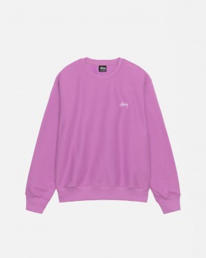 Purple Stussy Stock Logo Crew Men's Sweatshirts Jakarta | Indonesia OCD-4343