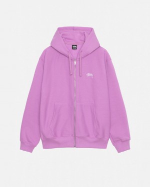 Purple Stussy Stock Logo Zip Hood Men's Sweatshirts Jakarta | Indonesia BNV-7688